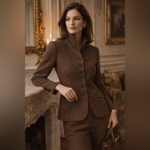 Ralph Lauren Brown Tailored Button-Front Wool Blazer